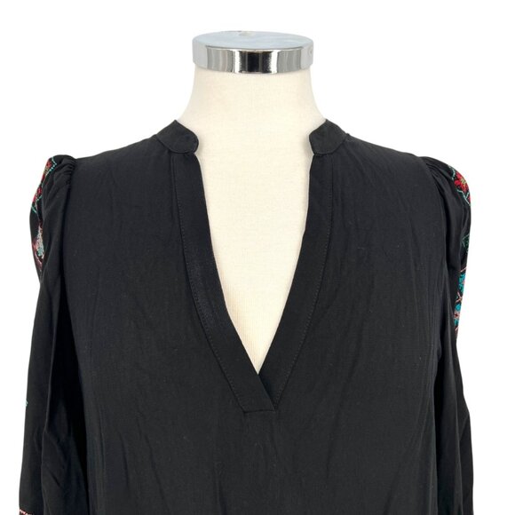 Desigual Ethnic Sleeve Embroidery Print Black Tiered Boho Dress Size Small - Picture 3 of 13